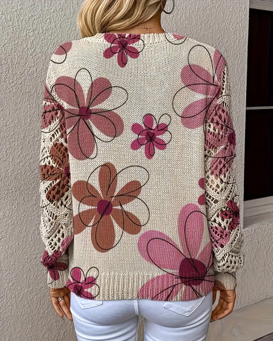 V-Ringad Stickad Sweater Med Öppen Stickning