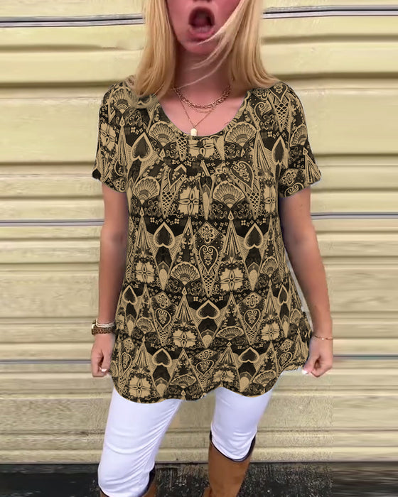 T-shirt med rund hals och tryck i retrostil