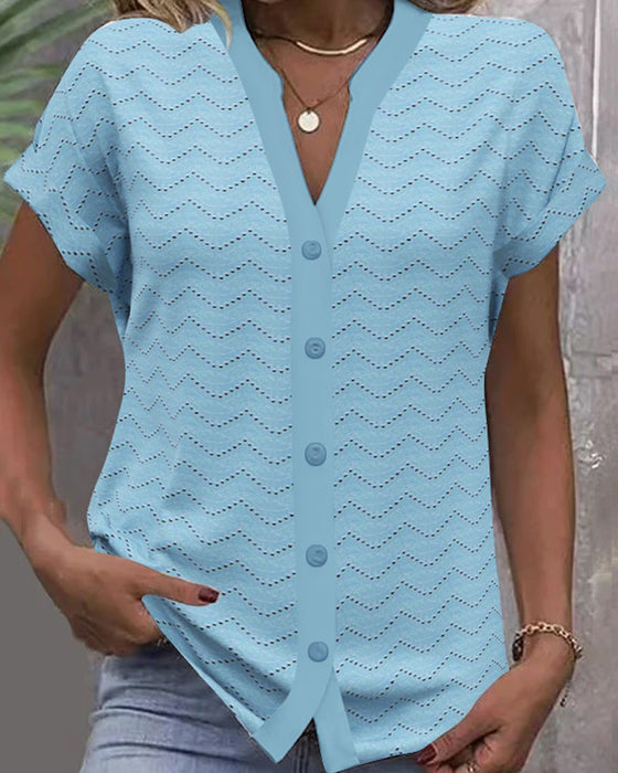 T-shirt V-hals Hål Kortärmad