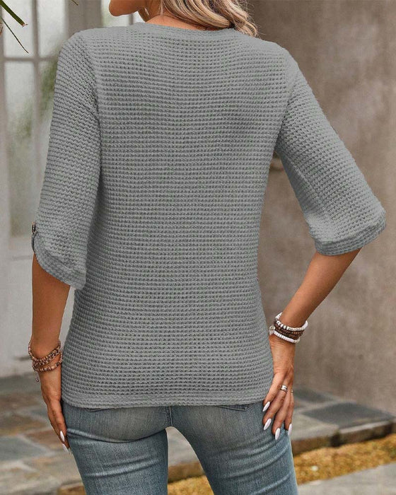 Top Våffelmönster Enfärgad Rundhals