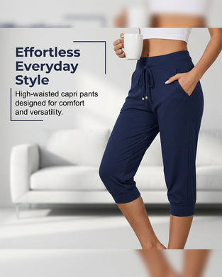 Enfärgade avskurna loungebyxor med fickor