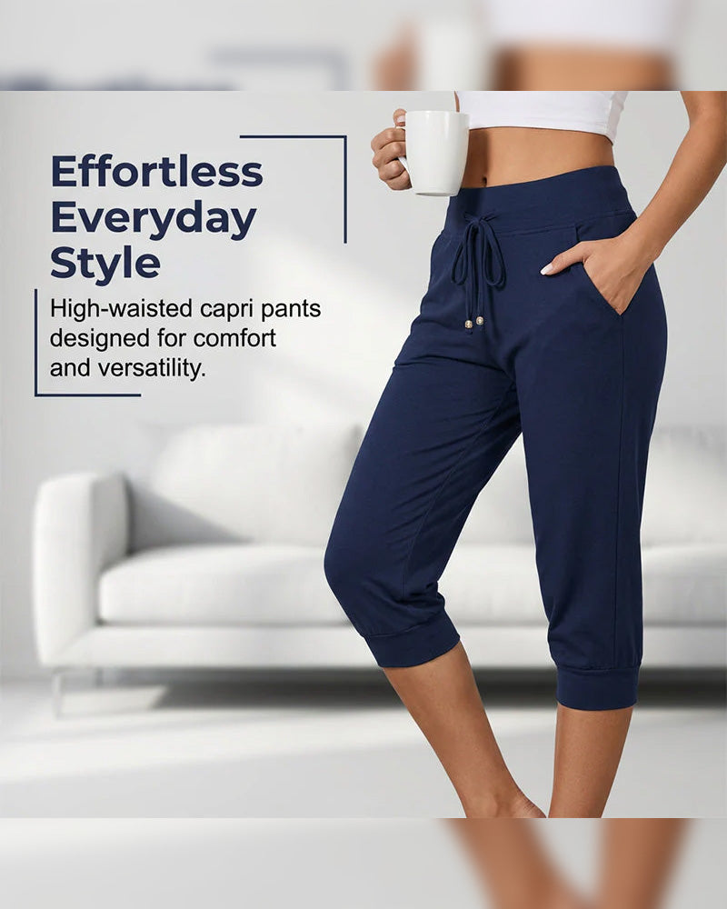 Enfärgade avskurna loungebyxor med fickor