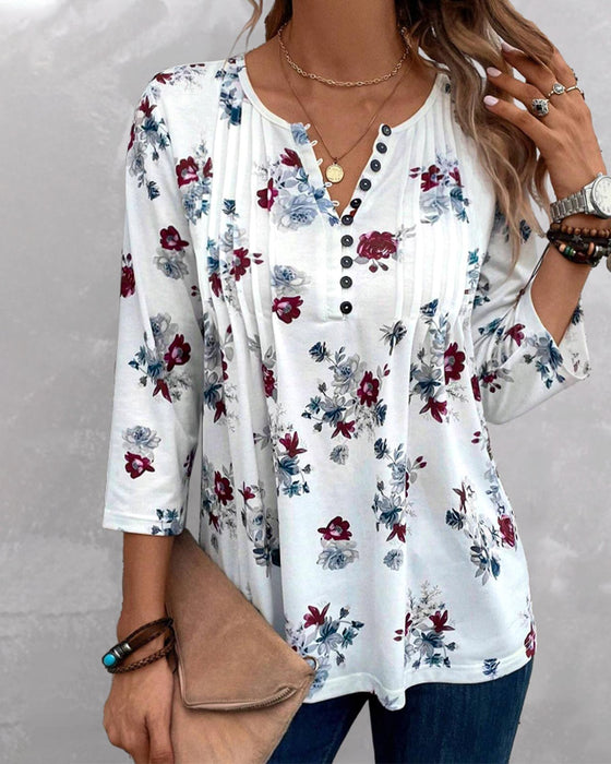 Blommig elegant blus med knappar