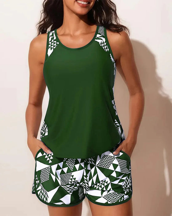 Badklänning Tanktop Geometrisk Tryck Tvådelad