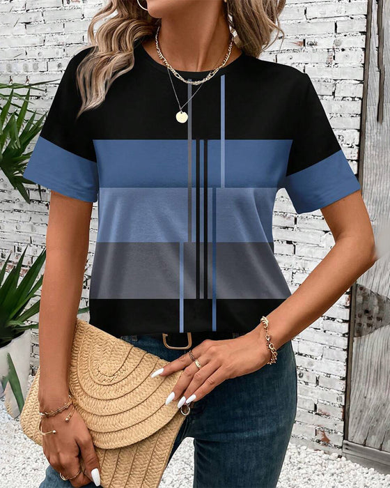 T-Shirt Rund Hals Geometrisk Tryck Kort Ärm