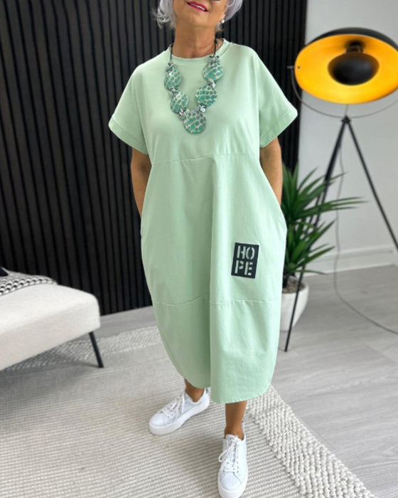 Klänning Kort Ärm Ledig Rak Ficka