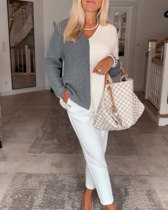 V-ringning färgblocktröja