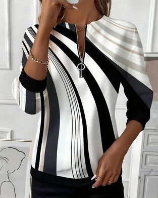 T-shirt med geometriskt tryck och dragkedja