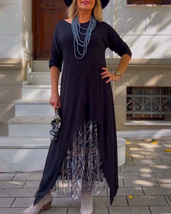 Klänning Långärmad Enfärgad Oregelbunden