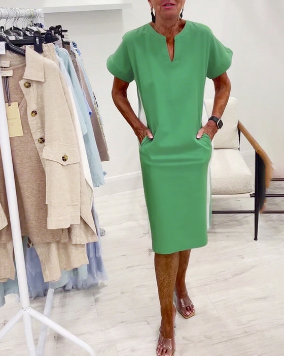 Klänning Kortärmad Kontrastfärg Rak