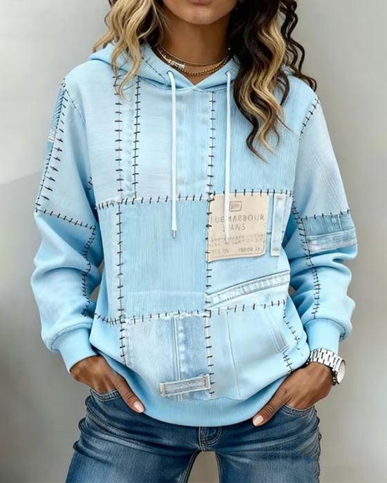 Lösittande Hoodie Med Färgblockning