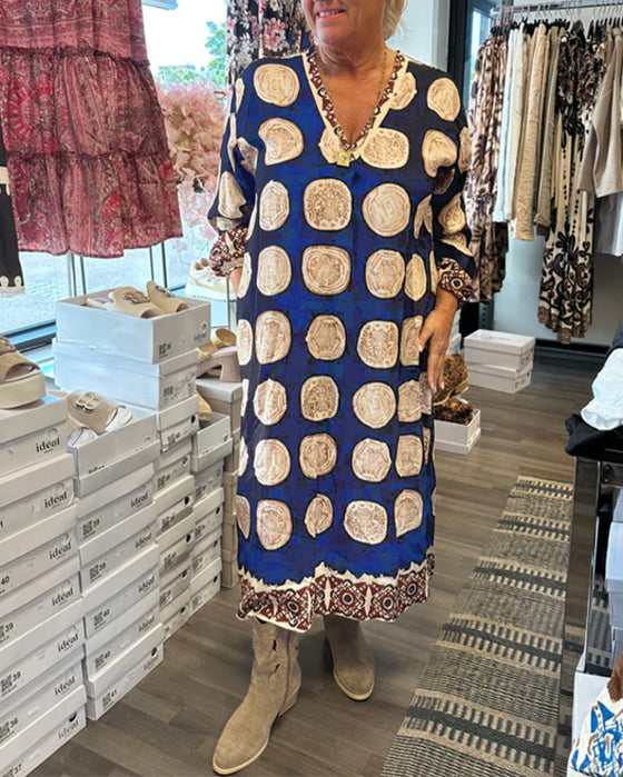 Klänning Långärmad Urringad Tryckt