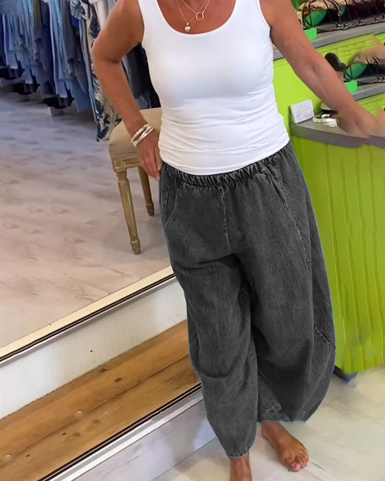 Jeans Med Resårmidja I Avslappnad Stil