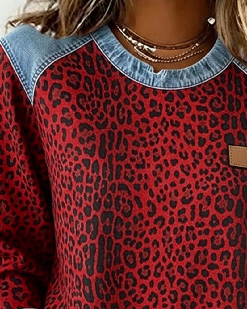 Tröja Leopardtryck Denim Lapptäck