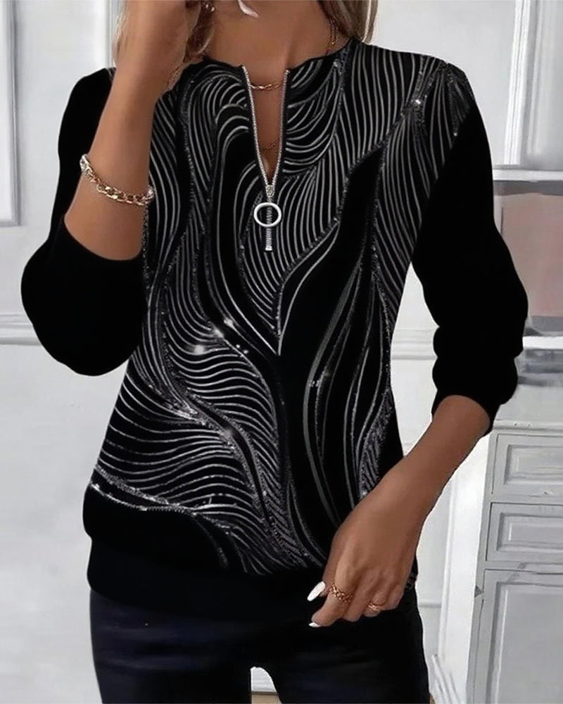 Tröja med tryck och dragkedja, avslappnad