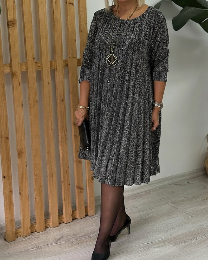 Klänning Rund Halsringning Glimmande Plisserad Mode