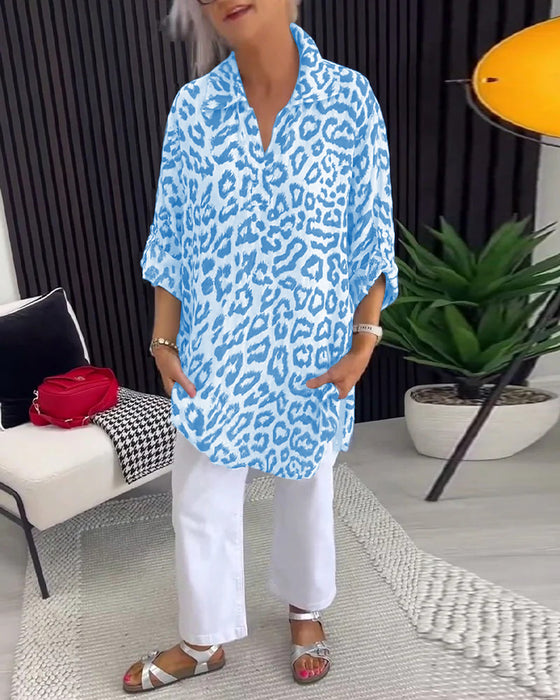 Blus Krage Leopardmönster