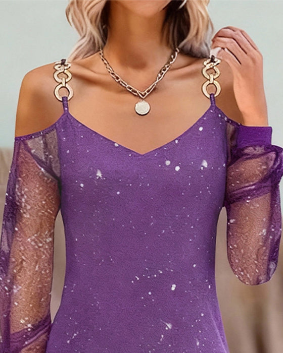 Klänning Med Axelband Nätinslag Långärmad