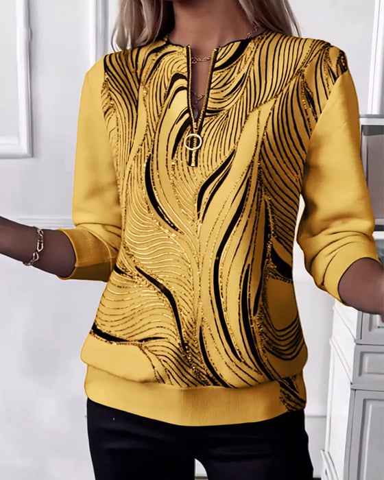 Tröja med tryck och dragkedja, avslappnad