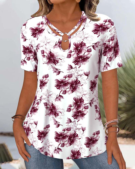Blus Blommigt Tryck Kortärmad