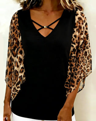 Blus Fladdermusärm Leopardtryck Lappverk