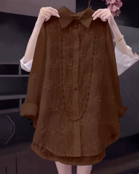 Skjorta Enfärgad Broderad Droppad Axel