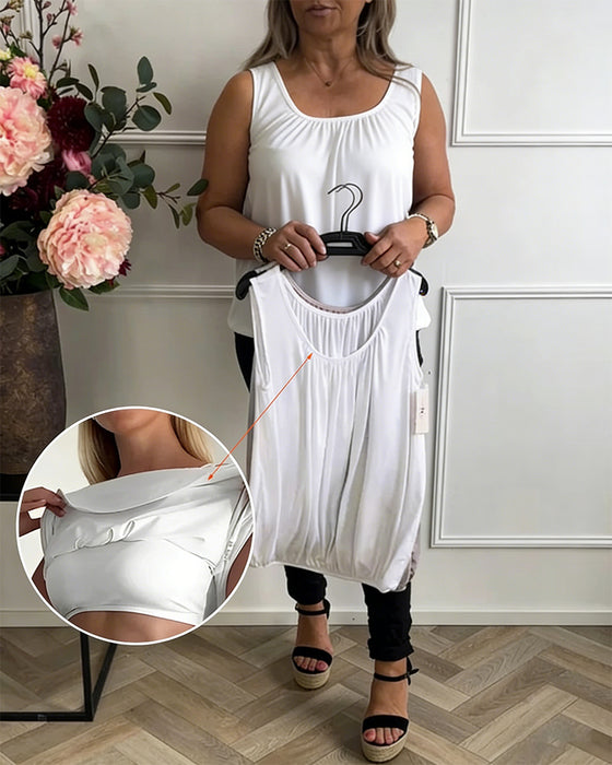 Linne Ärmlös Enfärgad Plisserad