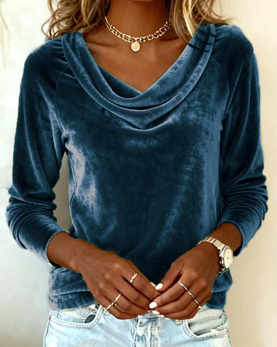 Långärmad Topp I Sammet Med Enfärgad Färg