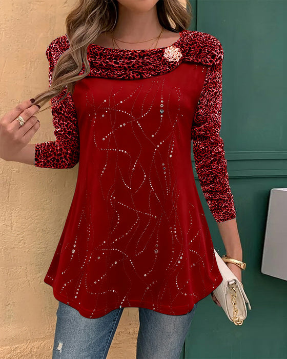 Långärmad Topp Med Leopardmönster