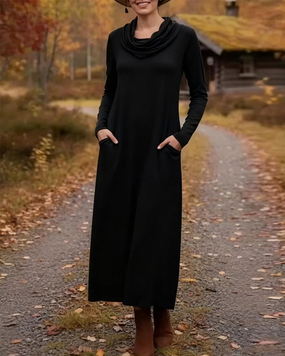 Klänning avslappnad enkel enfärgad ficka