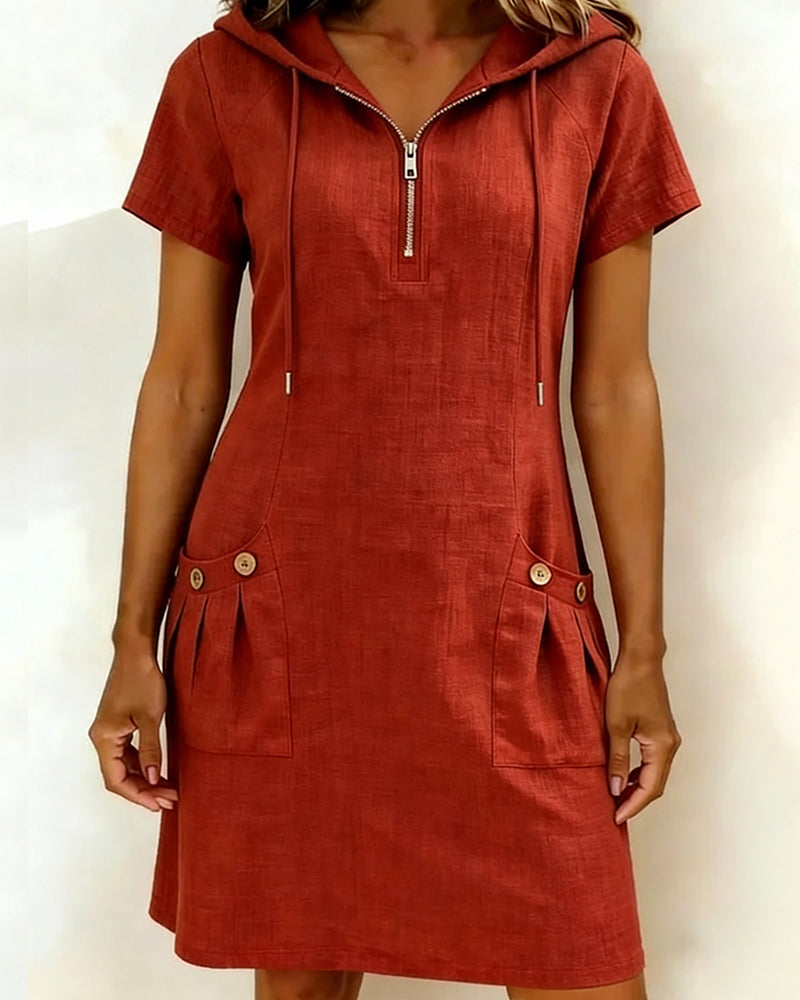 Klänning Med Huva Dragkedja Ficka