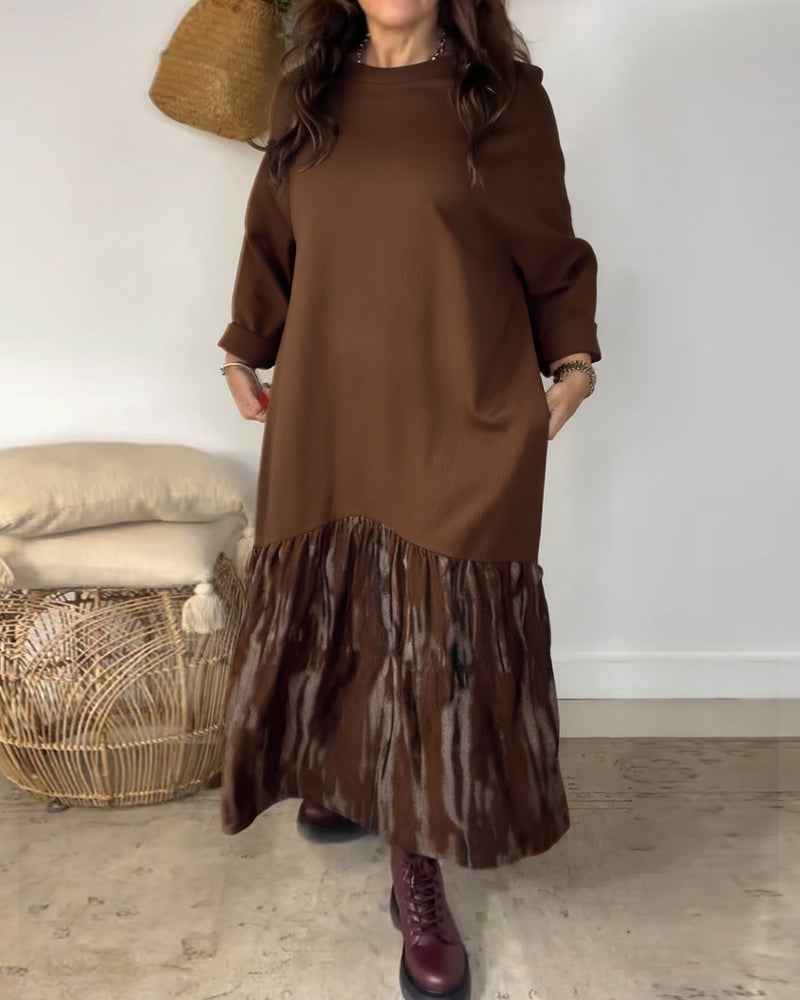 Klänning Rund Halsringning Oregelbunden Lappverkstryck