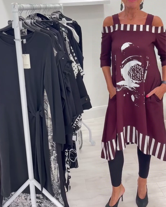 Klänning Off-Shoulder Oregelbundet Löst Tryck