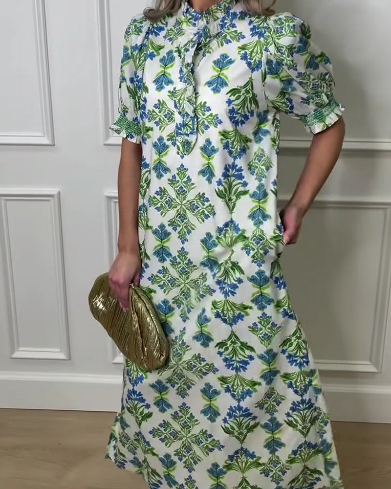 Klänning Växttryck Ståkrage