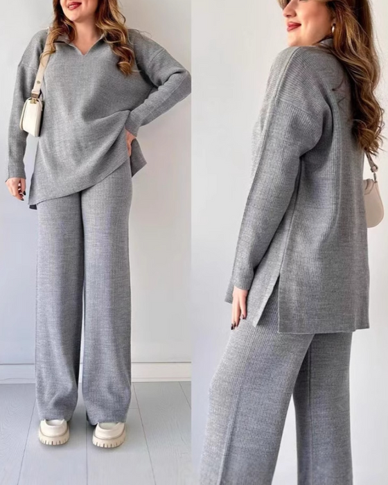 Tvådeltset Med Enfärgad Och Stickat Egenskaper