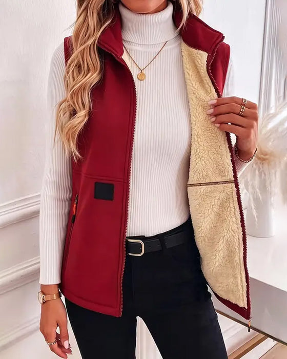 Cardigan Vadderad Polar Fleece Öppen Fram