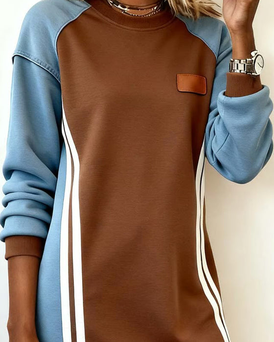 Klänning Långärmad Färgblock Rund Halsringning Rak