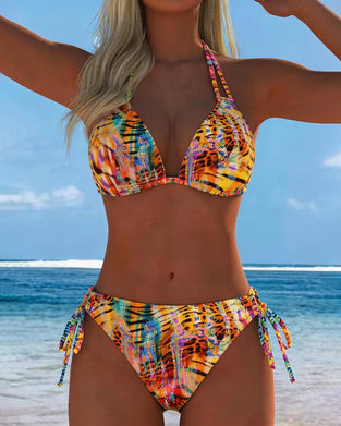 Bikini Färgglad Leopard Tryck Halterneck