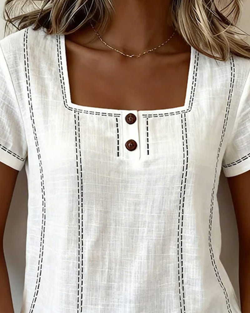 Blus Fyrkantig Hals Kort Ärm