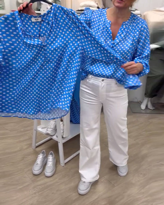 Blus Långärmad Ståkrage Tryckt