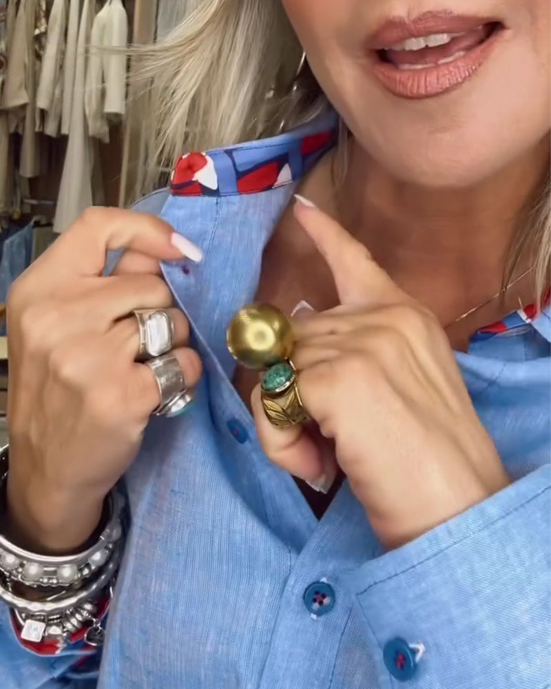 Skjorta Krage Lång Ärm Knäppning