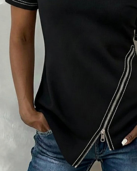 T-Shirt Off-Axl Dragkedja Oregelbunden