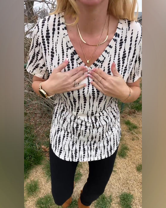 T-Shirt Tryckt Kortärmad V-Ringning