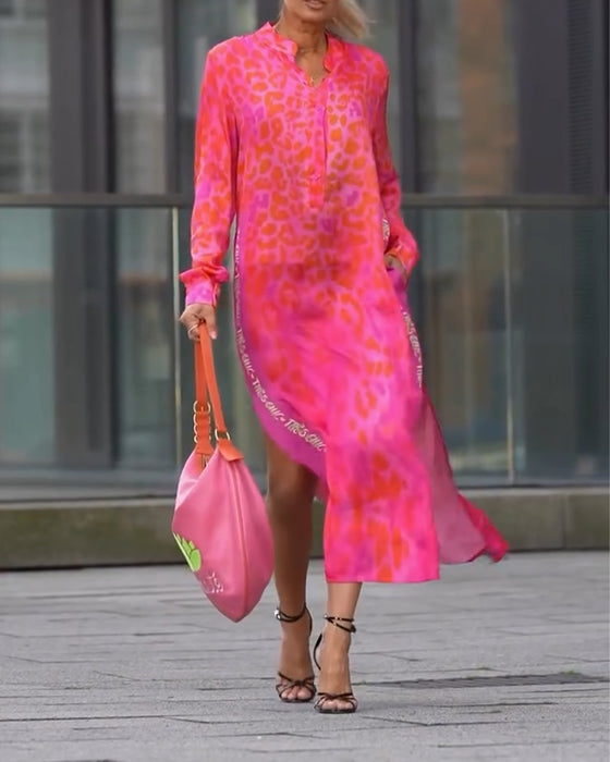 Klänning Långärmad Leopardskrivna Slits