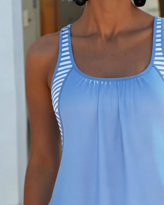 Tankini Blå Och Vit Rand Patchwork