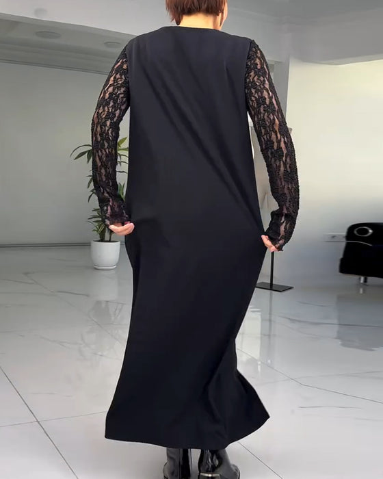 Klänning Europeiska Och Amerikanska Spetssömmar Slits