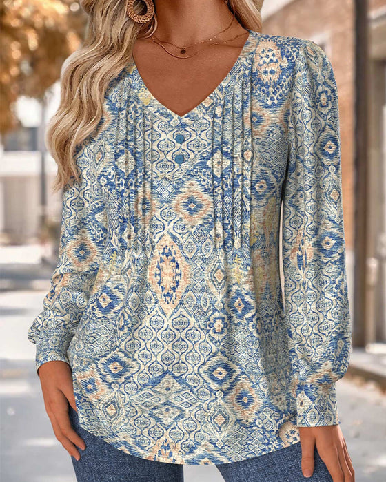 Blus V-Hals Rynkad Casual