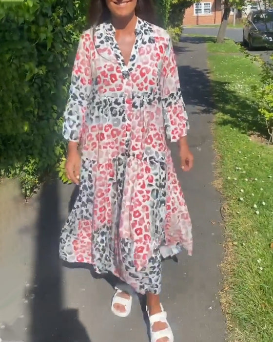 V-ringad ledig klänning med volang