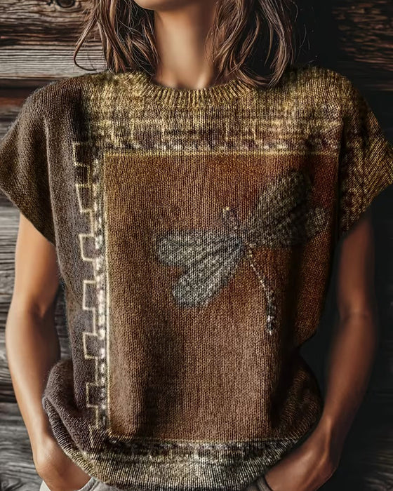 Pullover Trollsländeprint Rundhalsad Kortärmad