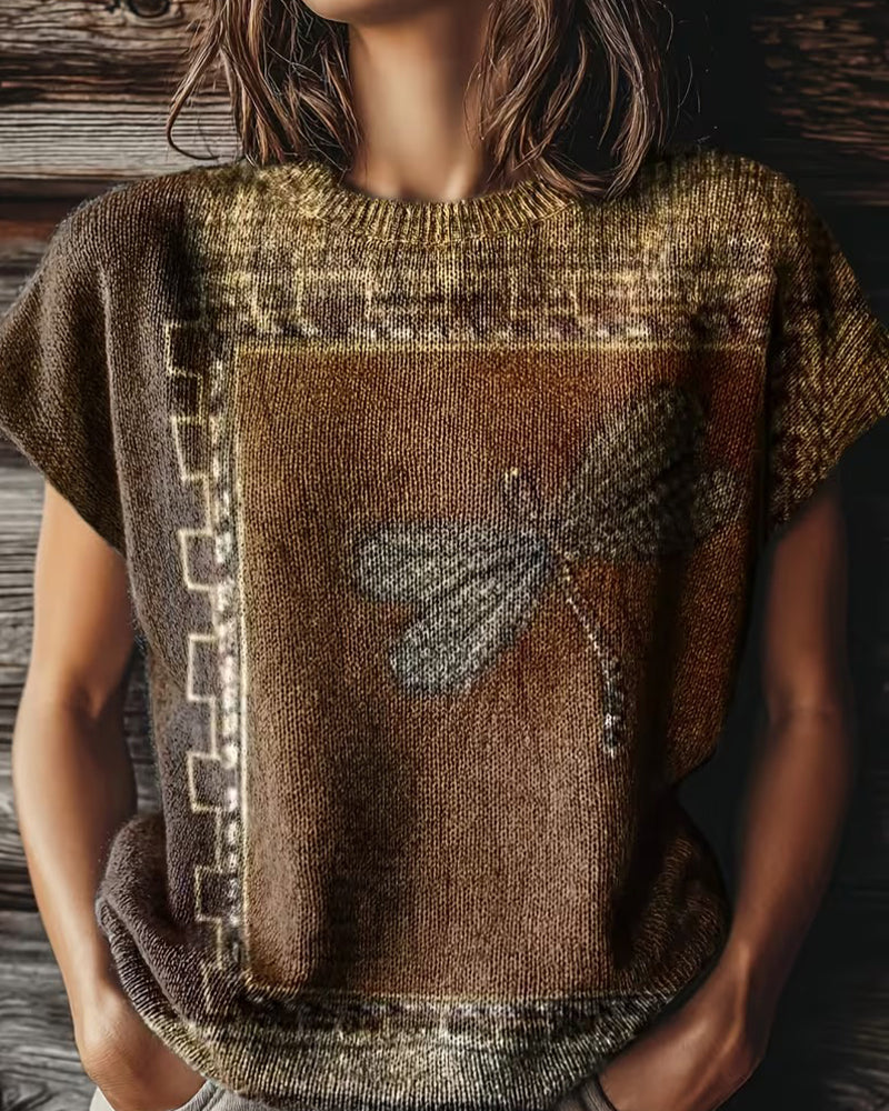 Pullover Trollsländeprint Rundhalsad Kortärmad